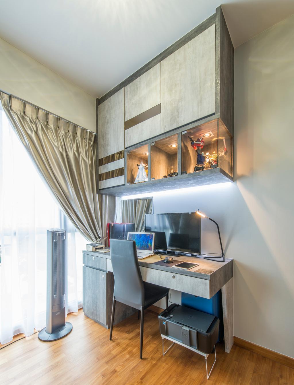 Modern, Condo, Study, Treasure Trove, Interior Designer, Arc Square, Top Cabinet, Under Cabinet Lighting, Table Lamp, Chair, Study Table, Work Desk, Work Station, Laptop, Standing Aircon