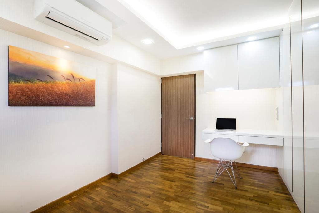 Contemporary, HDB, Study, Bedok North Avenue 2, Interior Designer, Cozy Ideas, White Chair, Study Table, White Cabinet, Painting, Wall Art, Wall Decor, Aircon, Downlights, Wood Floor, Wooden Flooring, Flooring