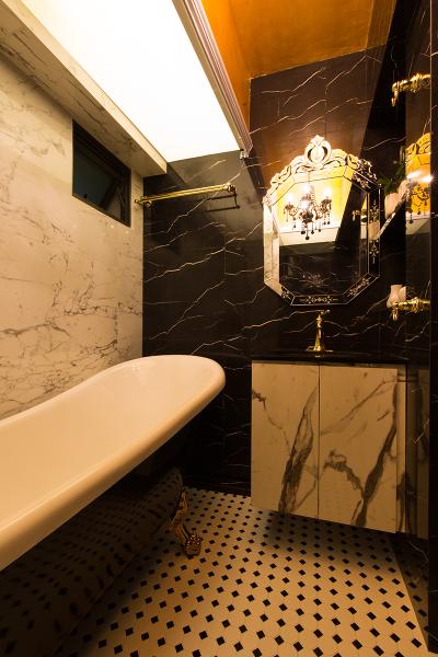 SkyVille @ Dawson, Thom Signature Design, Industrial, Vintage, Bathroom, HDB, Marble Wall, Marble Textured Wall, Graphic Tiles, Colonial Tiles, Monochrome, Black And White, Bathtub