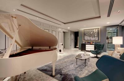 D'Grove, ANSANA, Modern, Living Room, Condo, Piano, White Piano, Carpet, Tea Table, Layered Ceiling, Ceiling Light
