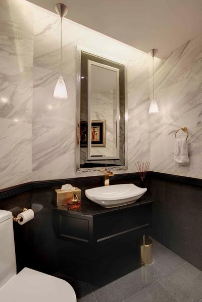 D'Grove, ANSANA, Modern, Bathroom, Condo, Pendant Light, Lighting, Mirror, White Basin, Ceramic Basin, Wall Mounted Drawer