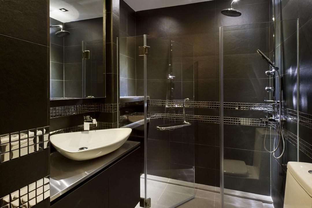 Kentish Green, Rhiss Interior, Modern, Bathroom, Condo, Shower Screen, Grey Tiles, Indoors, Interior Design, Room