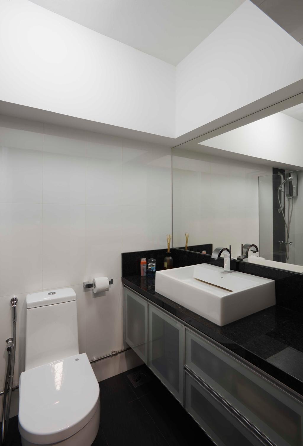 Contemporary, HDB, Bathroom, Hougang, Interior Designer, The Design Practice, Sink, Basin, Mirror, Tiles, Monochrome, Wash Basin, Indoors, Interior Design, Room