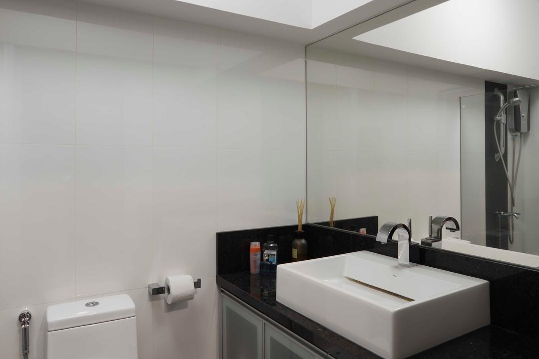 Hougang, The Design Practice, Contemporary, Bathroom, HDB, Sink, Basin, Mirror, Tiles, Monochrome, Wash Basin, Indoors, Interior Design, Room