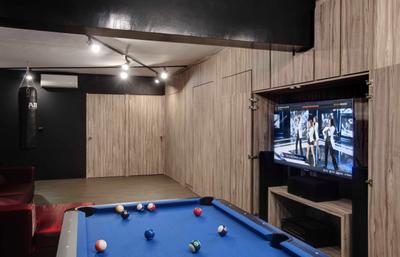 Fernvale, The Design Practice, Scandinavian, Living Room, HDB, Tv Console, Hidden Tv Console, Concealed, Wood Cupboard, Wooden Laminate, Billiard Room, Furniture, Indoors, Pool Table, Room, Table