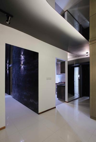 The Pinnacle@Duxton, The Design Practice, Modern, HDB, Corridor, Tiles, Monochrome, Beam