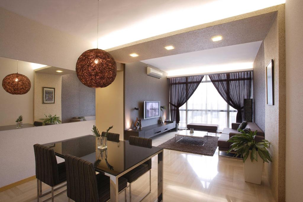 Traditional, Condo, Living Room, Hillview Regency, Interior Designer, The Design Practice, Dining Table, Round Lamp, False Beam, Spotlight, Concealed Lighting, Curtains, Mirror, Rug, Carpet, Tv Console, Flora, Jar, Plant, Potted Plant, Pottery, Vase, Couch, Furniture, Dining Room, Indoors, Interior Design, Room