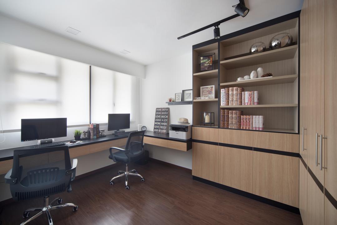 Compassvale Crescent (Block 293D), Urban Design House, Contemporary, Study, HDB, Wooden Floor, High Back Study Chair, Wooden Cabient, Wall Mounted Wooden Table, Roll Down Curtains