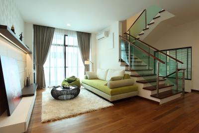Indah Villa Bungalow, Oriwise Sdn Bhd, Modern, Contemporary, Living Room, Landed, Curtain, Home Decor, Hardwood, Wood, Couch, Furniture, Indoors, Room, Carpet