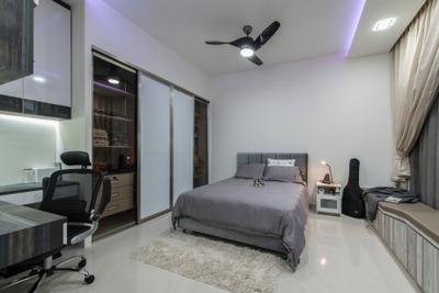 The Sterling, ProjectGuru, Modern, Bedroom, Condo, Bay Window, White Marble Floor, Mini Ceiling Fan, Cove Light, Downlights, Sliding Wardrobe, Black Roller Chair, Study Desk, High Back Office Chair, Chair, Furniture, Indoors, Interior Design, Room, Couch