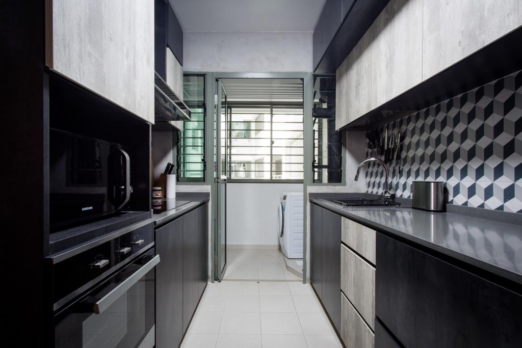 Industrial, HDB, Kitchen, Punggol Drive, Interior Designer, Prozfile Design, Geometric, Cool Tiles, Appliance, Electrical Device, Oven