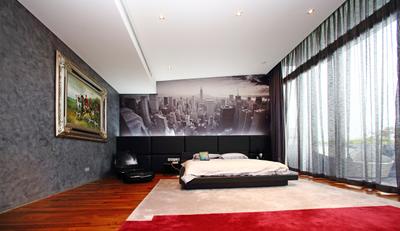 Lakeshore View - Sentosa, Starry Homestead, Modern, Bedroom, Landed, Wallpaper, Parquet, Picture, Full Length Window, Curtains, Indoors, Interior Design, Bed, Furniture, Art, Painting, Room