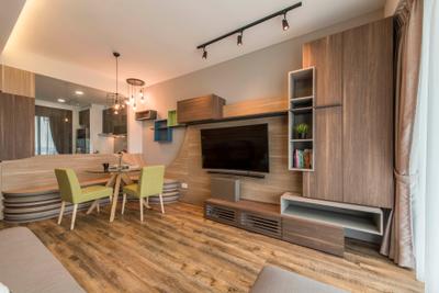 Ripple Bay, Yonder, Contemporary, Living Room, Condo, Wall Mounted Tv, Track Light, Laminate Wood, False Ceiling, Tv Feature Wall, Tv Built In Console, Wooden Storage, Feature Wall, Dining Table, Furniture, Table, Indoors, Interior Design, Plywood, Wood