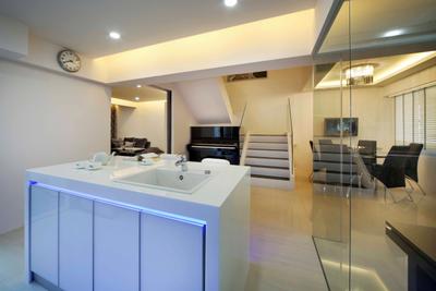 Woodland Ring Road (Block 656), Boonsiew D'sign, Modern, Kitchen, HDB, White Kitchen Cabinets, Sink, White Kitchen Table, Banister, Handrail, Staircase