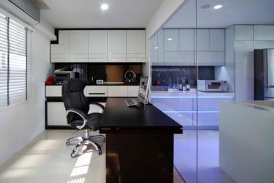 Woodland Ring Road (Block 656), Boonsiew D'sign, Modern, Study, HDB, Mirror, Study Table, Storage, White Kitchen Cabinets, Blinds, Black Desktop, Black Study Table, Black Study Chair