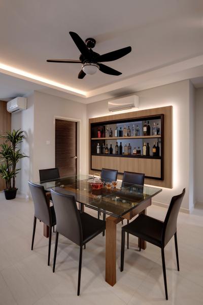 Summit at East Coast, Juz Interior, Modern, Dining Room, Condo, Glass Table Top, Indirect Lighting, Mini Ceiling Fan, Flora, Jar, Plant, Potted Plant, Pottery, Vase, Indoors, Interior Design, Room, Banister, Handrail, Sink