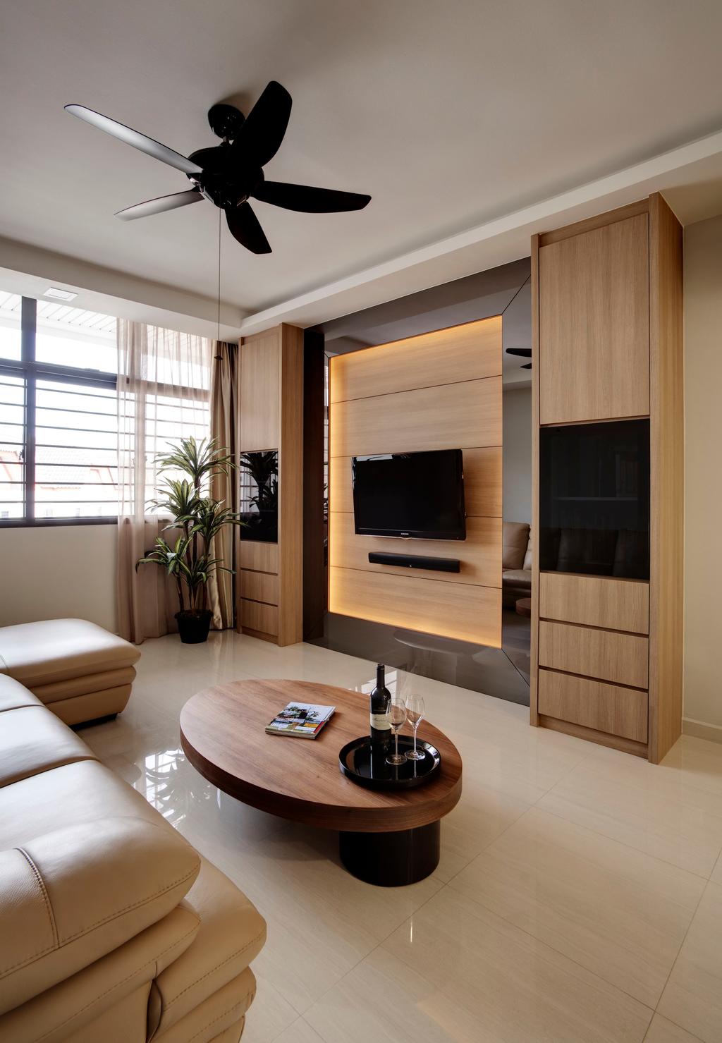 Modern, Condo, Living Room, Summit at East Coast, Interior Designer, Juz Interior, Mini Ceiling Fan, Brown Coffee Table, Tea Table, Wall Mounted Tv, Flora, Jar, Plant, Potted Plant, Pottery, Vase, Couch, Furniture, Electronics, Entertainment Center