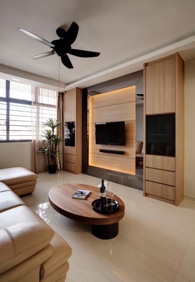 Summit at East Coast, Juz Interior, Modern, Living Room, Condo, Mini Ceiling Fan, Brown Coffee Table, Tea Table, Wall Mounted Tv, Flora, Jar, Plant, Potted Plant, Pottery, Vase, Couch, Furniture, Electronics, Entertainment Center