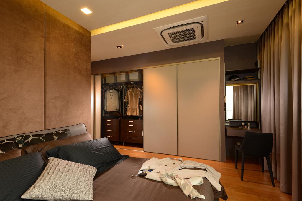 Modern, Landed, Bedroom, Ah Soo Gardens, Interior Designer, Darwin Interior, Contemporary, Contemporary Bedroom, False Ceiling, Downlights, Sliding Wardrobe, Bed Feature Wall, Cove Lighting, Feature Wall, Couch, Furniture, Indoors, Room, Interior Design