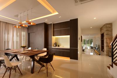 Jalan Tempua, Darwin Interior, Modern, Contemporary, Dining Room, Landed, Contemporary Dining Room, Dsw Chair, Modern Dining Table, Pendant Light, False Ceiling, White Marble Floor, Cove Lighting, Curtains, Chair, Furniture, Indoors, Interior Design, Room, Dining Table, Table