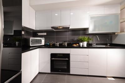 Melville Park, Darwin Interior, Modern, Contemporary, Kitchen, Condo, Contemporary Kitchen, Kitchen Tiles, Built In Cupboard, White Cupboard, Indoors, Interior Design, Room, Appliance, Electrical Device, Oven
