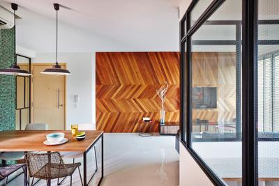 Esparina Residences, Fuse Concept, Industrial, Living Room, Condo, Chevron Wall, Patterned Wall, Patterns, Tiles, Corridor, Tv Feature Wall, Feature Wall, Dining Table, Furniture, Table