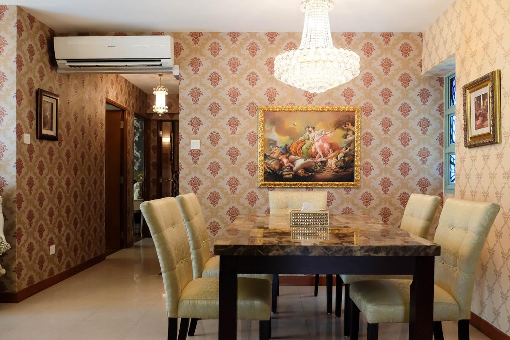 Traditional, HDB, Dining Room, Punggol Drive (Block 641C), Interior Designer, Fifth Avenue Interior, Chair, Furniture, Art, Ornament, Tapestry, Indoors, Interior Design, Room, Dining Table, Table