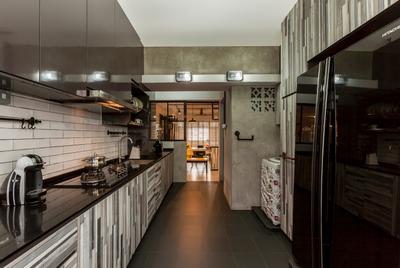 Jurong West Street 81 (Block 860), The Interior Lab, Industrial, Kitchen, HDB, Industrial Kitchen, Subway Tiles, Built In Appliances, Built In Cupboard, Laminated Countertop, Carpentry, Stove Countertop