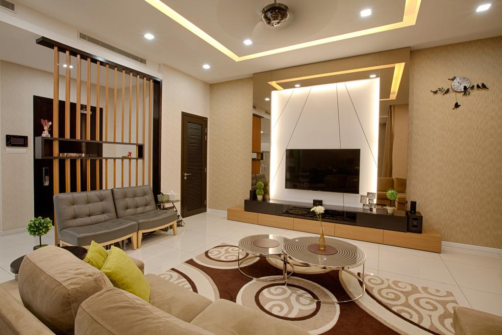 Condo, Living Room, Tropicana Grande, PJ, Interior Designer, GI Design Sdn Bhd, Couch, Furniture, Indoors, Interior Design, Fireplace, Hearth