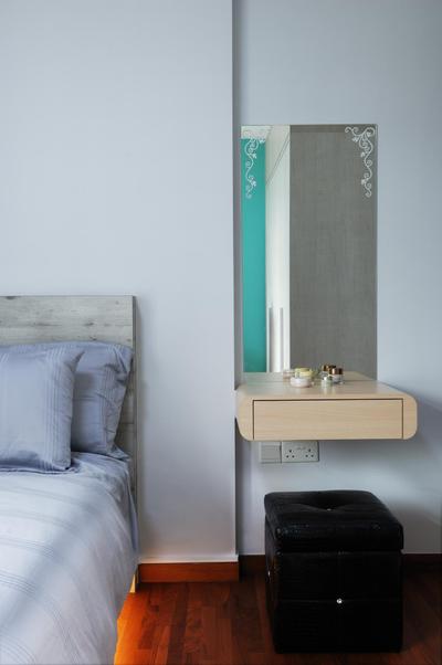 Parkland Residences, Aart Boxx Interior, Scandinavian, Bedroom, HDB, Wall Mounted Cabinet, Wall Mounted Drawer, Mirror, White Wall, White, Brown