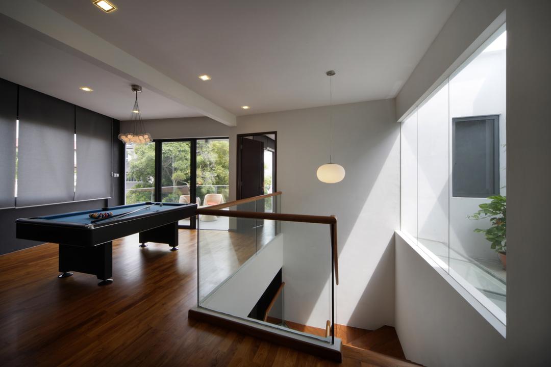 Woo Mon Chew Road, Vegas Interior Design, Contemporary, Landed, Wooden Glass Handrail, Pool Table, Roll Blinds, Downlights, Pendant Lighting, Recreation, Unwind, Play Room, Lounge, Entertainment, Indoors, Interior Design, HDB, Building, Housing, Loft, Billiard Room, Furniture, Room, Table