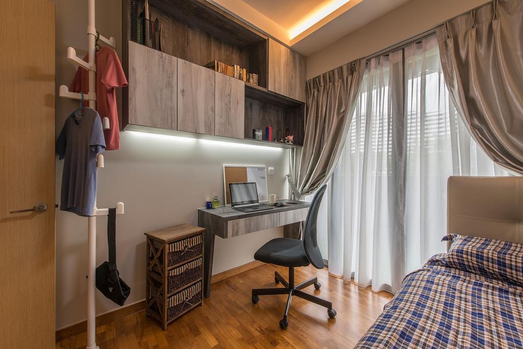 Modern, Condo, Study, Treasure Trove, Interior Designer, Posh Living Interior Design, Traditional, Wooden Floor, Middle Back Study Chair, Sling Curtain, Hidden Interior Lighting, Wall Mounted Desk, Couch, Furniture, Chair, HDB, Building, Housing, Indoors