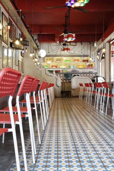 Tom Yum Kung Fu - Serangoon Garden, Free Space Intent, Vintage, Commercial, Hanging Lights, Exposed Lightbulb, Mosaic Tiles, Chair, Furniture, Diner, Food, Meal, Restaurant