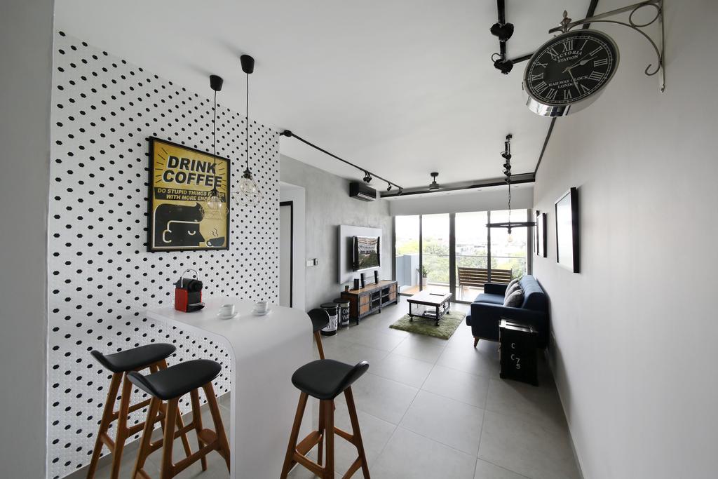 Industrial, Condo, Dining Room, Minton, Interior Designer, Free Space Intent, Dotted Wall, Dotted Wallpaper, Wallpaper, Wall Ar, Poster, White Wall, High Chair, Bar Stool, Furniture, Chair, HDB, Building, Housing, Indoors, Loft