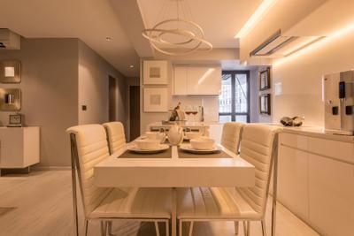 SkyTerrace @ Dawson (Block 92), Mr Shopper Studio, Contemporary, Dining Room, HDB, Knobless, All White Interior, Warm Glow, Cabinetry, Couch, Furniture, Indoors, Interior Design, Room, Dining Table, Table