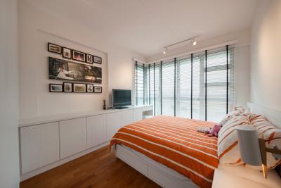 Punggol Drive (Block 676C), Posh Home, Minimalist, Modern, Bedroom, HDB, White And Simple, White And Airy, Bright And Airy, Wall Frames, Gallery Wall, Photo Frame, White Kitchen Cabinets, Bed, Furniture, Art, Art Gallery, Indoors, Interior Design, Room, Chair