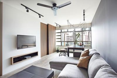 Ghim Moh Link, Free Space Intent, Scandinavian, Living Room, HDB, Tv Console, Laminates, Wooden Laminate, Black Track Light, Trackie, Parquet Flooring, Wooden Flooring, Dining Table, Furniture, Table, Indoors, Interior Design, Building, Housing, Loft