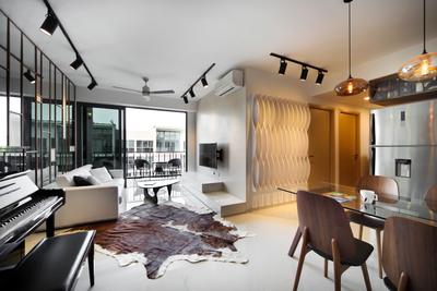 Esparina Residences (Block 115), Versaform, Eclectic, Living Room, Condo, Cowhide, Track Light, Trackie, Tv Feature Wall, Feature Wall, Chair, Furniture, Dining Room, Indoors, Interior Design, Room, Dining Table, Table