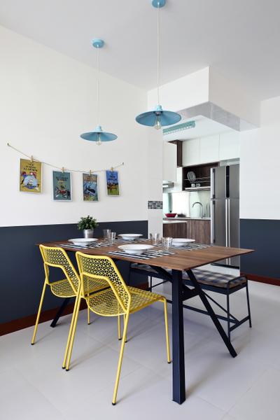 Punggol Parc Vista, Versaform, Eclectic, Dining Room, HDB, Yellow Chair, Hanging Light, Chair, Furniture, Indoors, Interior Design, Room, Dining Table, Table