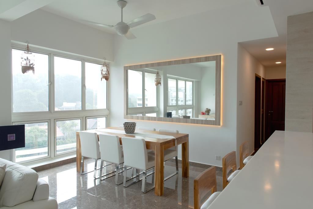 Contemporary, Condo, Dining Room, Holland Hill, Interior Designer, Dyel Design, Windows, Concealed Light, Concealed Lighting, White Laminate, Wooden Table, Indoors, Interior Design, Room, Dining Table, Furniture, Table, Chair, Couch, HDB, Building, Housing, Loft