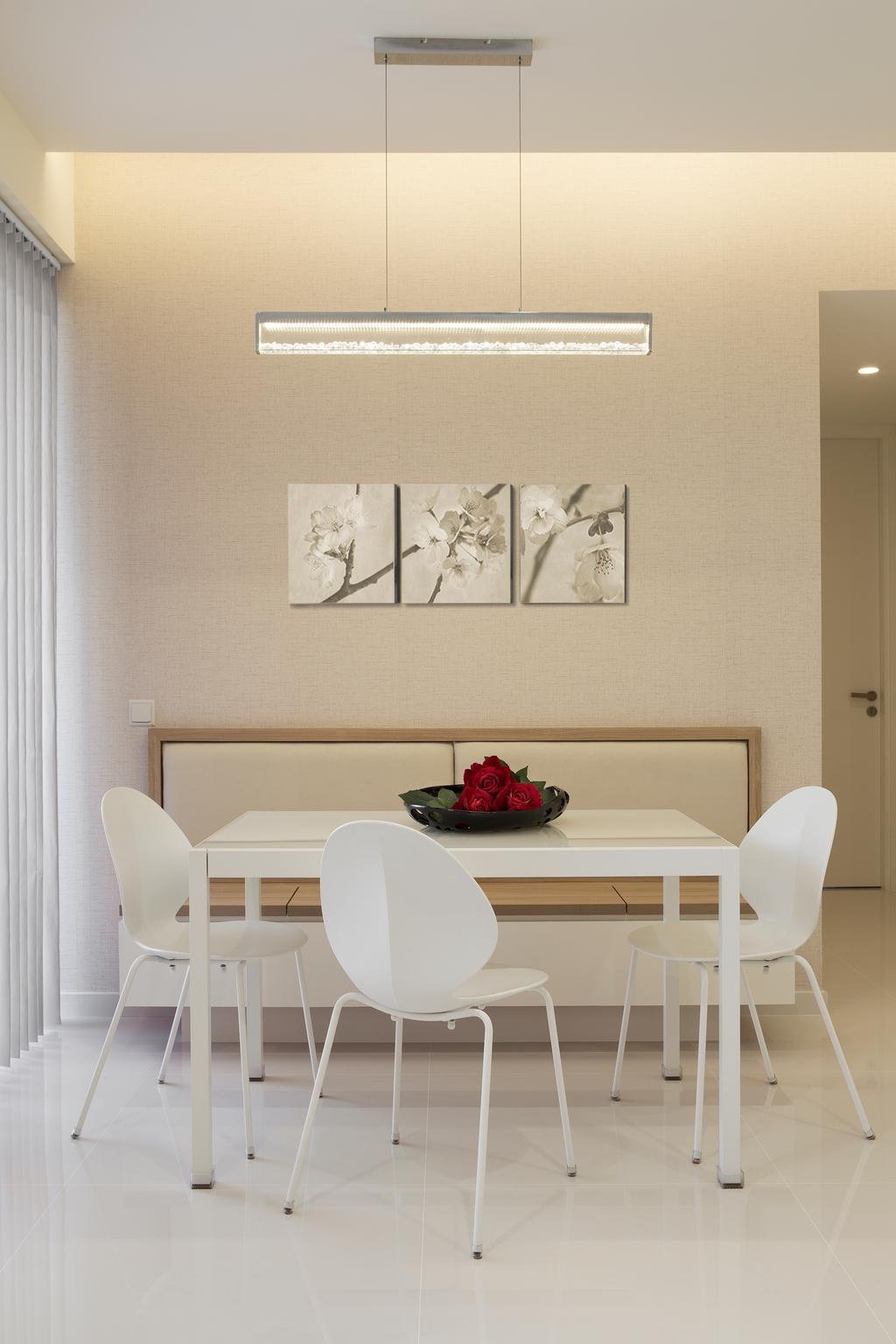Modern, Condo, Dining Room, Sky Habitat, Interior Designer, Yonder, Minimalist, White Laminated Dining Table, White Dining Chair, Hidden Interior Lights, Chair, Furniture, Indoors, Interior Design, Room, Dining Table, Table