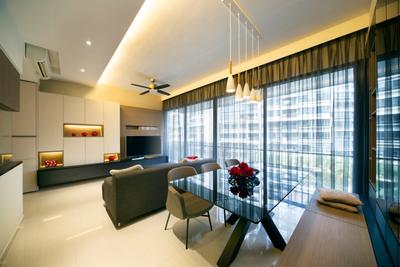 The Palette, Yonder, Modern, Dining Room, Condo, Glass Dining Table, Dining Chair, Recessed Lights, Hidden Interior Lights, Chair, Furniture