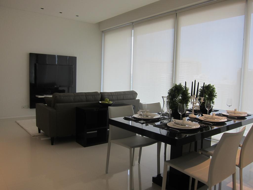 Modern, Condo, Dining Room, Scotts Square 3, Interior Designer, Designe Couture, White Walls, Blinds, Dining Table, Marble Floor