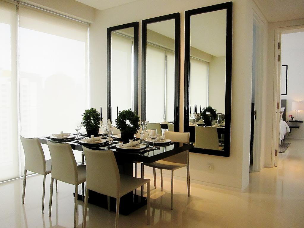 Modern, Condo, Dining Room, Scotts Square 3, Interior Designer, Designe Couture, Mirror, Marble Floor, Blinds, White Walls