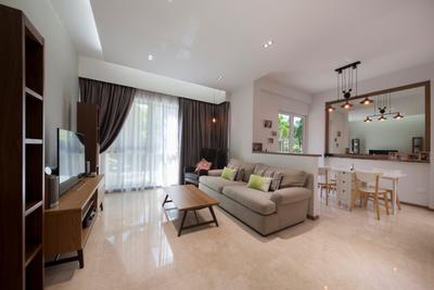 Country Park, Space Define Interior, Modern, Contemporary, Living Room, Condo, Brown Leather Sofa, Curtains, White Marble Floor, Marble Tiles, Hanging Light, Old Condo, Neutral Colours, Flooring, Indoors, Room, HDB, Building, Housing