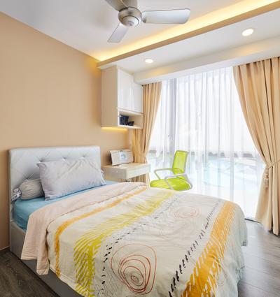 Waterbay, Absolook Interior Design, Modern, Bedroom, Condo, Bed, Sling Curtain, Mini Ceiling Fan, Hidden Interior Lights, Recessed Lights, Bright, Cozy, Cosy, Wall Mounted Cabinet, Curtain, Home Decor, Furniture, Indoors, Interior Design, Room