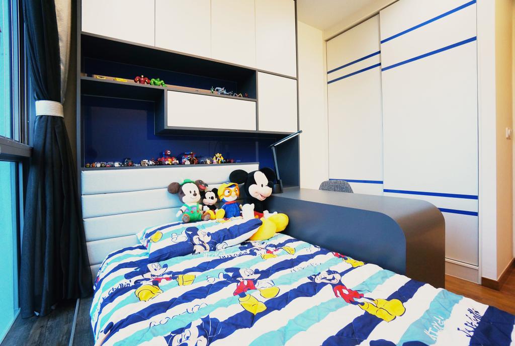 Modern, Condo, Bedroom, Eight Courtyard (Canberra Road), Interior Designer, Space Atelier, Micky Mouse, Bed, Furniture