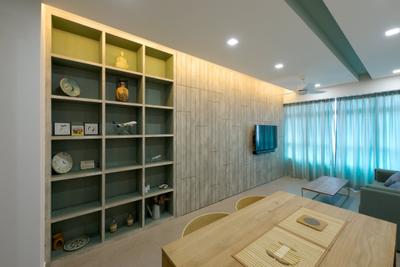 Pasir Ris Street 51 (Block 524C), Dyel Design, Minimalist, Dining Room, HDB, Open Shelf, Concealed Lighting, Wooden Table, Wooden Dining Set, Dining Chairs, Plywood, Wood, Bookcase, Furniture, Shelf