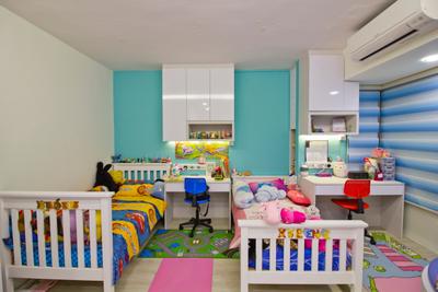 Hacienda Grove, MET Interior, Modern, Bedroom, Condo, Air Conditioning, Kids Room, Kids Bed, Colourful, Blue Wall, Colourful Mats, Mini Study Area, Low Back Study Chair, Crib, Furniture