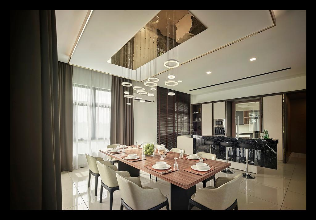 Modern, Landed, Dining Room, Horizon Hill, Interior Designer, Oriwise Sdn Bhd, Contemporary, Dining Table, Furniture, Table, Indoors, Interior Design, Room, Conference Room, Meeting Room, Restaurant